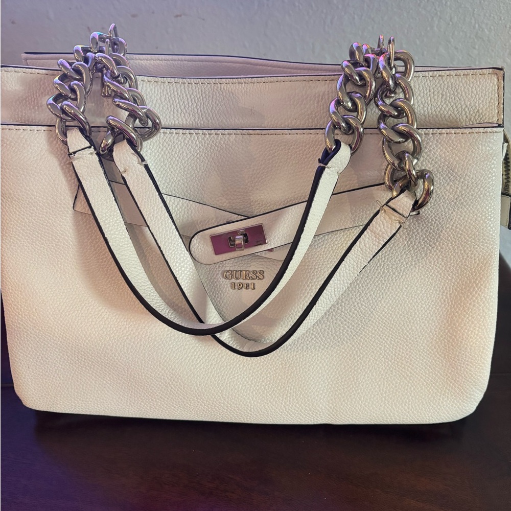 GUESS Ivory Shoulder Bag with Chain Straps